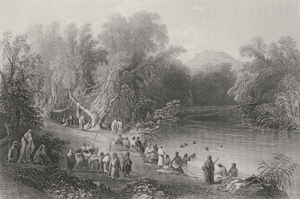 ISRAEL. Greek Bathing Place, River Jordan-Bartlett 1847 old antique print